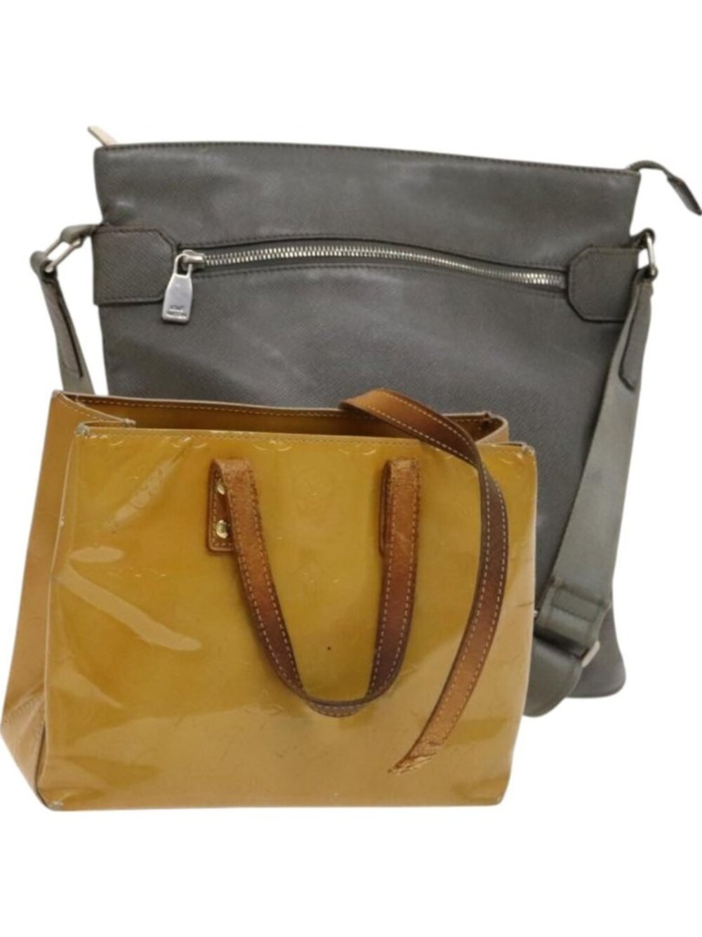 LOUIS VUITTON Taiga Vernis Shoulder Bag 2 Set Beige Gray